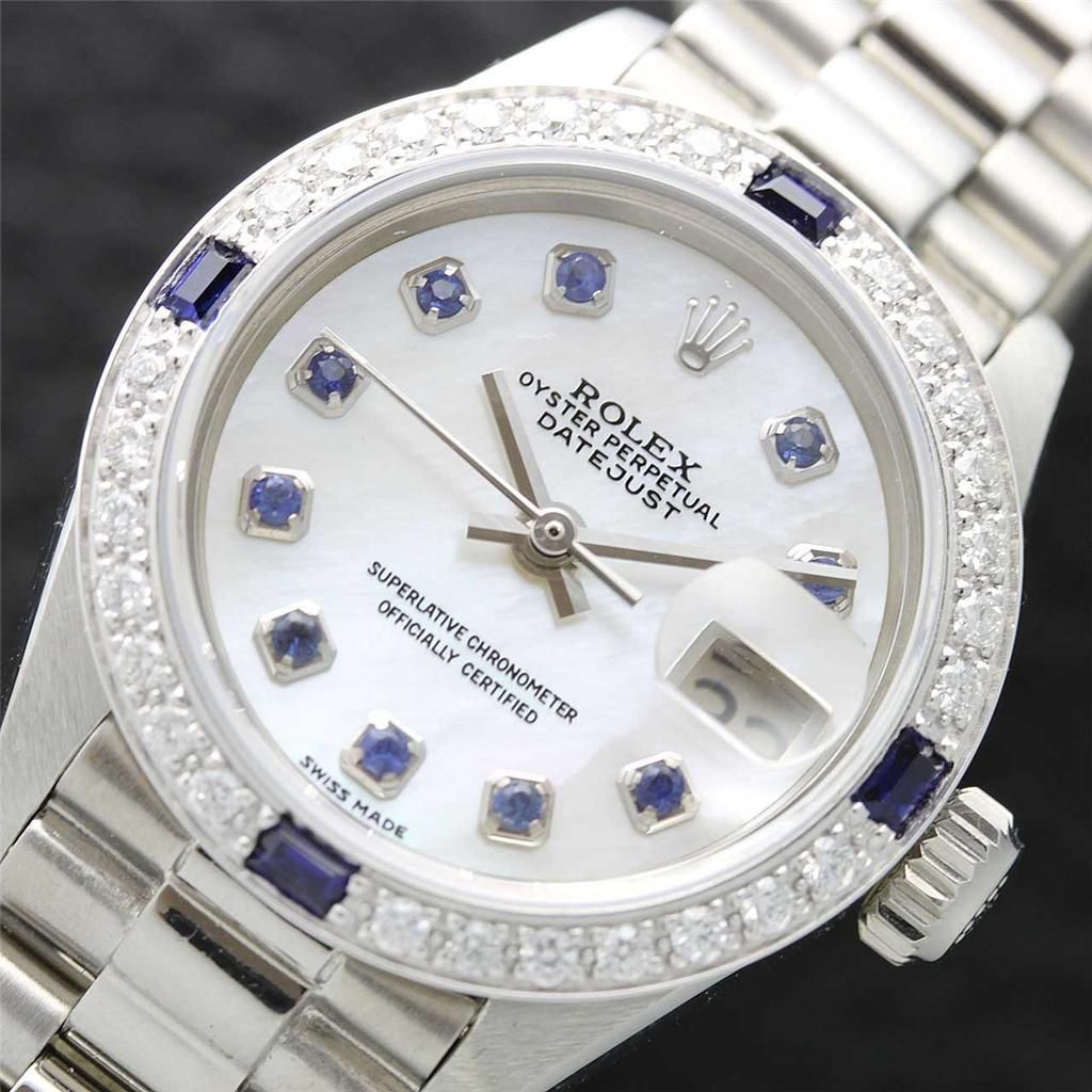 Ladies Rolex 18K WG SS DateJust White MOP Pearl Diamond Watch w