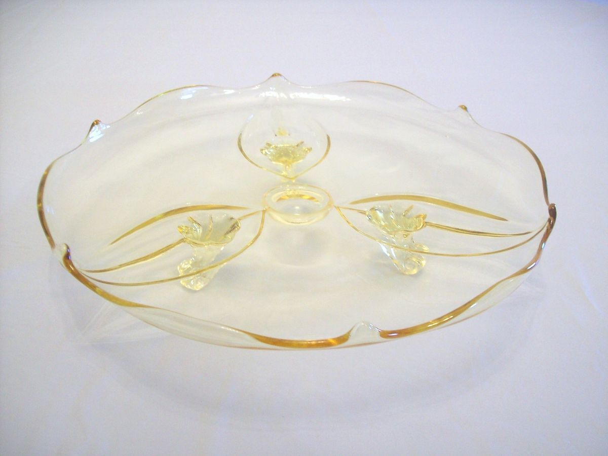 Lancaster Glass Landrum Yellow Depression Glass 3 Footed Cake Plate