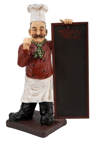 Polystone Chef w Chalkboard Restaurant Decor Large Menu Figurine 36