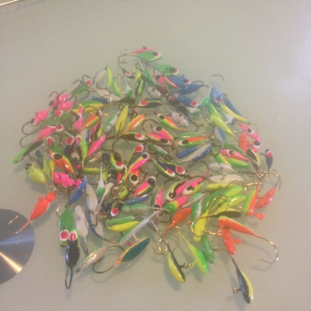 Largest Lot of Ice Jigs Ive Ever Sold All Hand Painted Some Glow