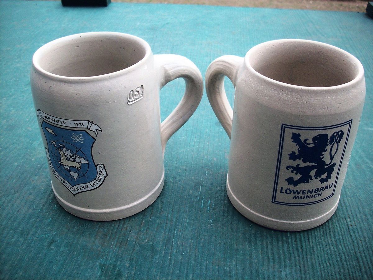 Two 2 Octoberfest Lowenbrau Munich Clay Beer Mugs