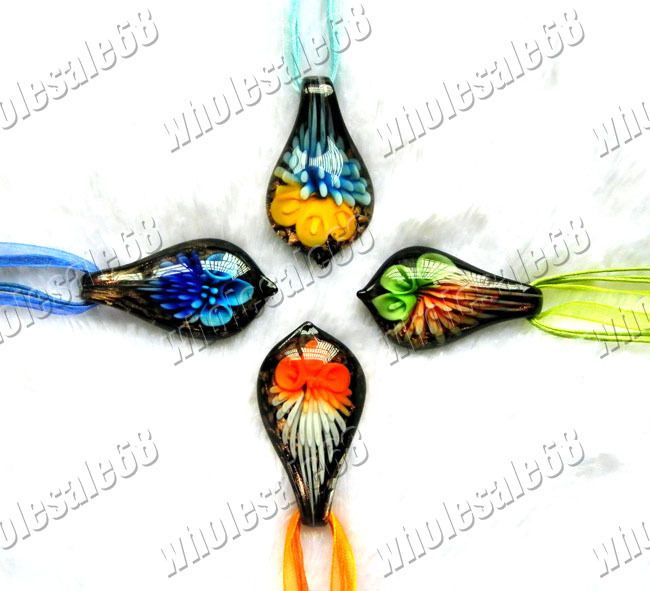 4pcs Murano Glass Black Bead Leaf Necklace Pendant Wholesale