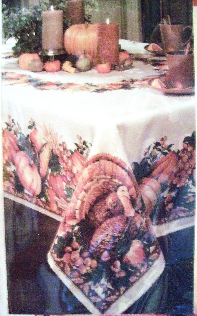 THANKSGIVING TABLECLOTH 60x104 RECTANGULAR COTTON POLYESTER TURKEY