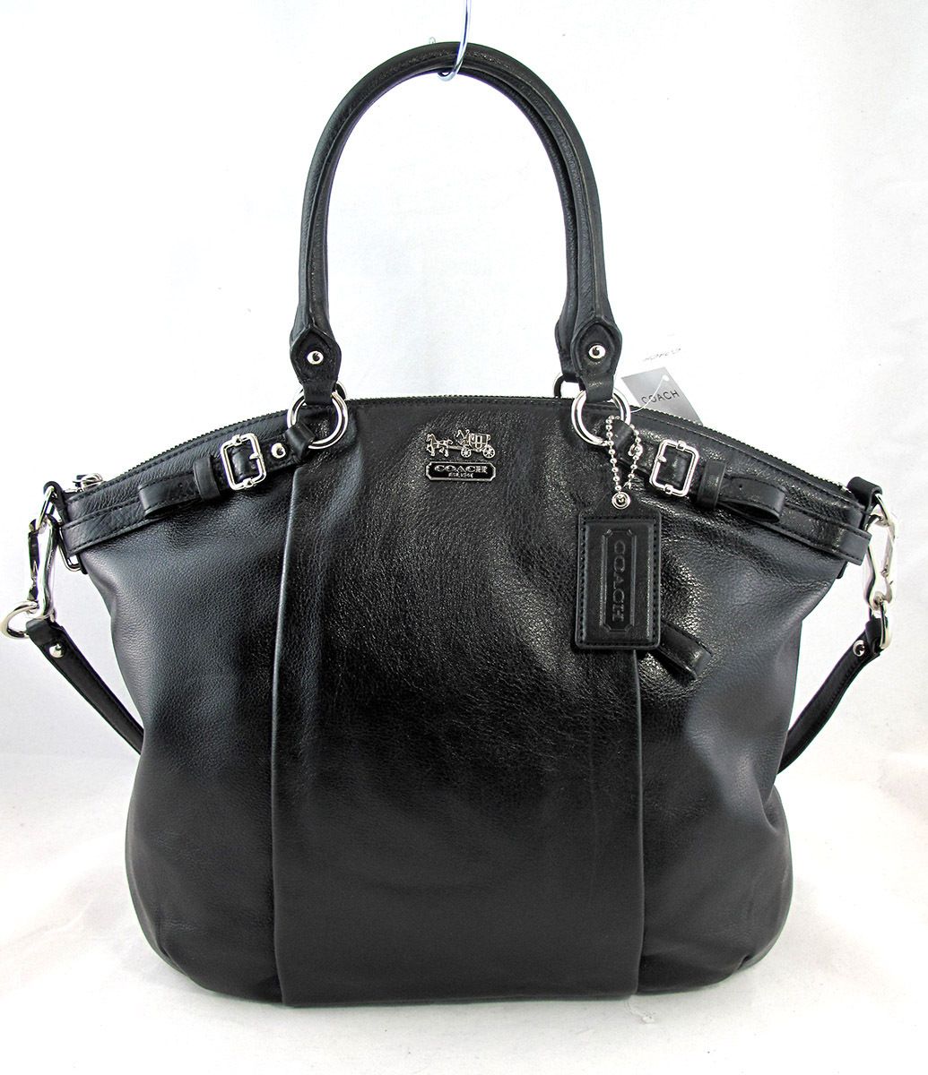 Coach Madison Lindsey Black Leather 18641 Satchel Tote Purse $398