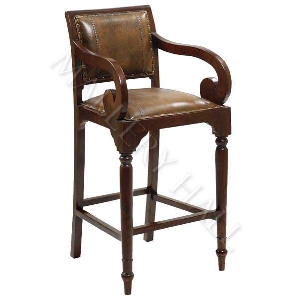 Teak Hardwood Rolled Arm Bar Stool Barstool Leather