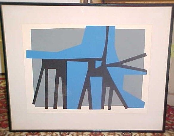 1962 Abstract Luner Lithograph Harold Krisel Listed Artist Framed