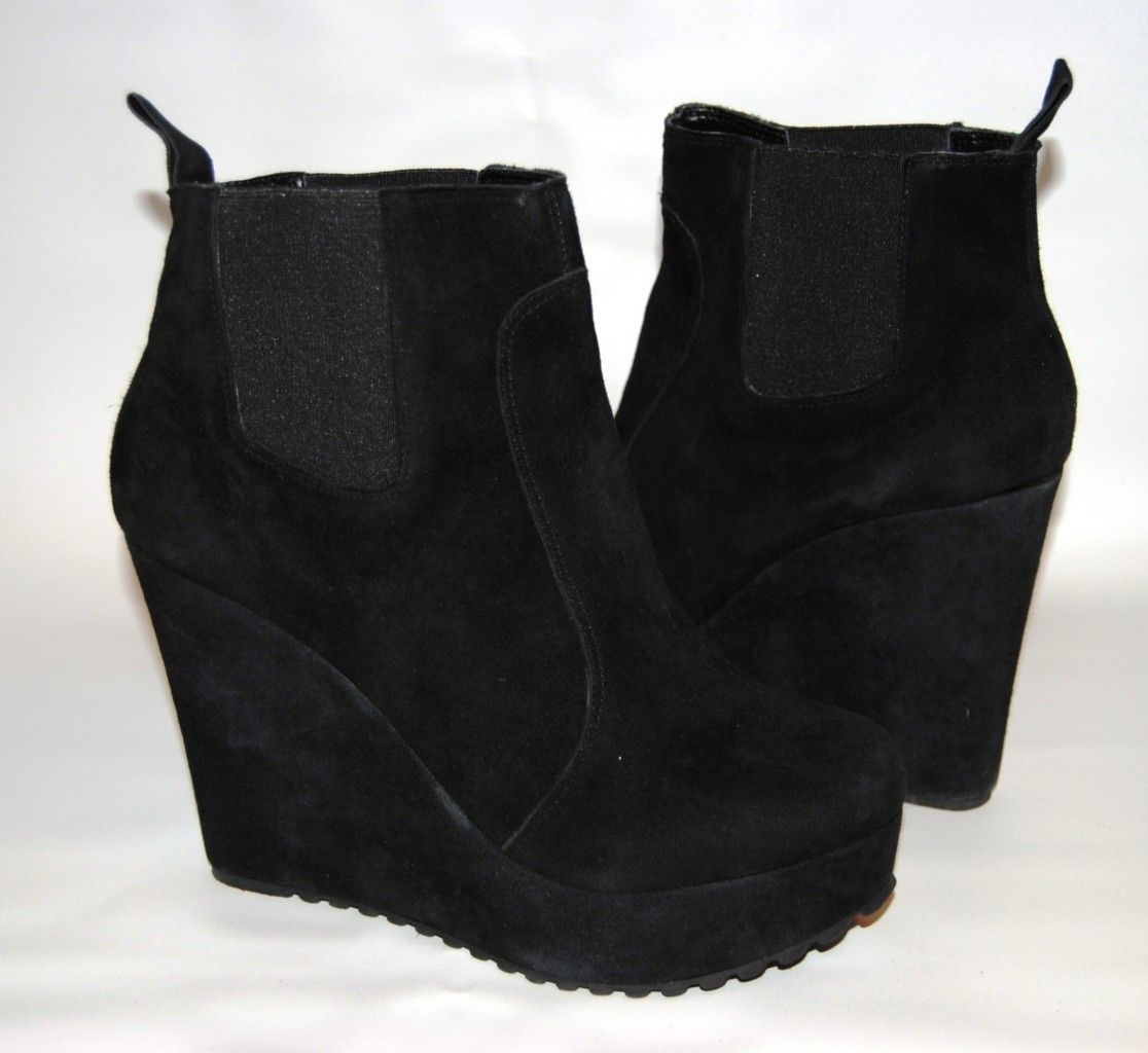 Madison Harding Rita Black Suede Platform Wedge Bootie Ankle Boots