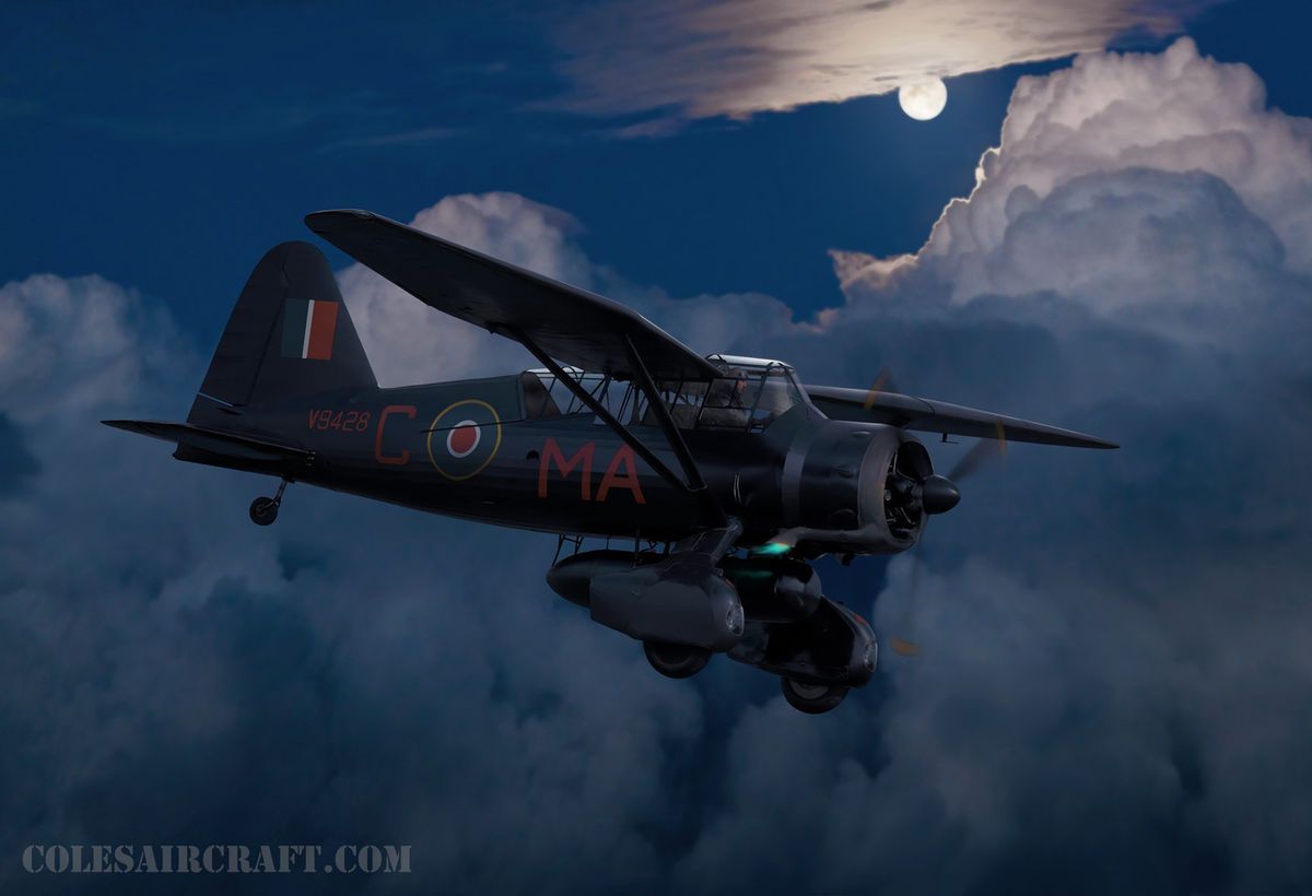 Aviation Art Westland Lysander Moonlit Op by Ron Cole Signed