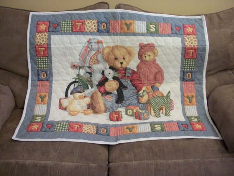 New Blue Jean Teddy Baby Quilt Blanket Nursery Gift