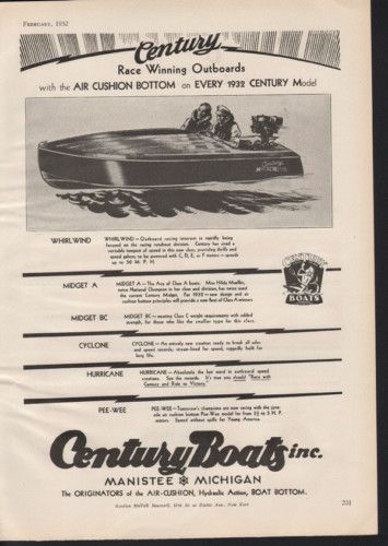 1932 Century Boat Race Motor Whirlwind Manistee Fish Ad