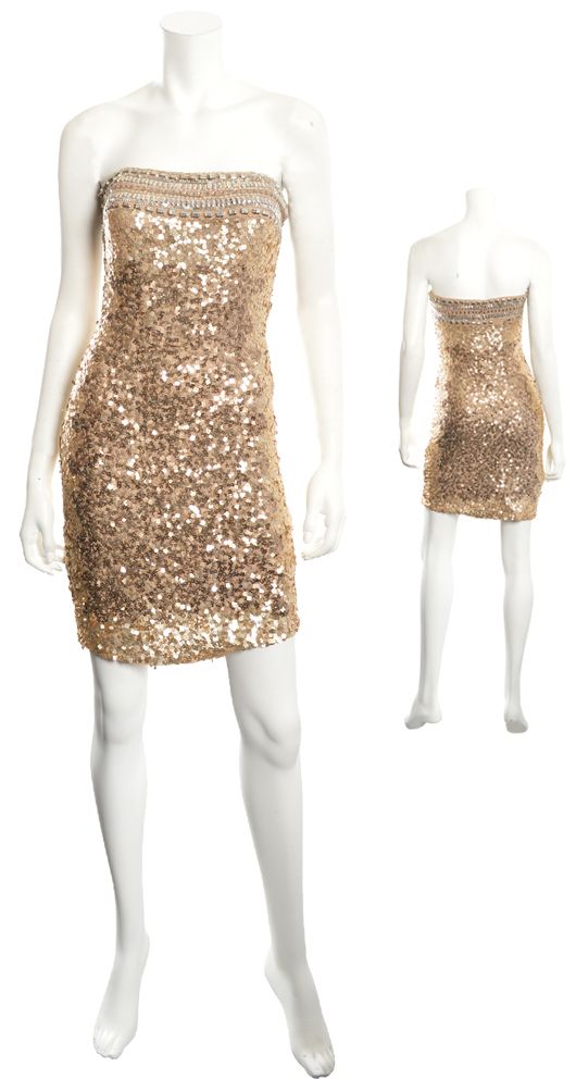 BADGLEY MISCHKA MARK + JAMES Stunning Gold Sequin Cocktail Eve Dress