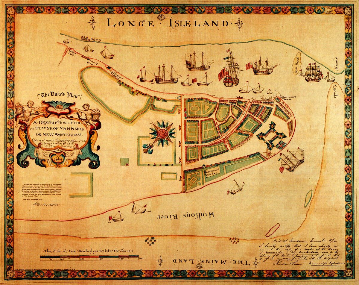 1664 Map of Long Island New York Nice New Amsterdam Town of Mannados