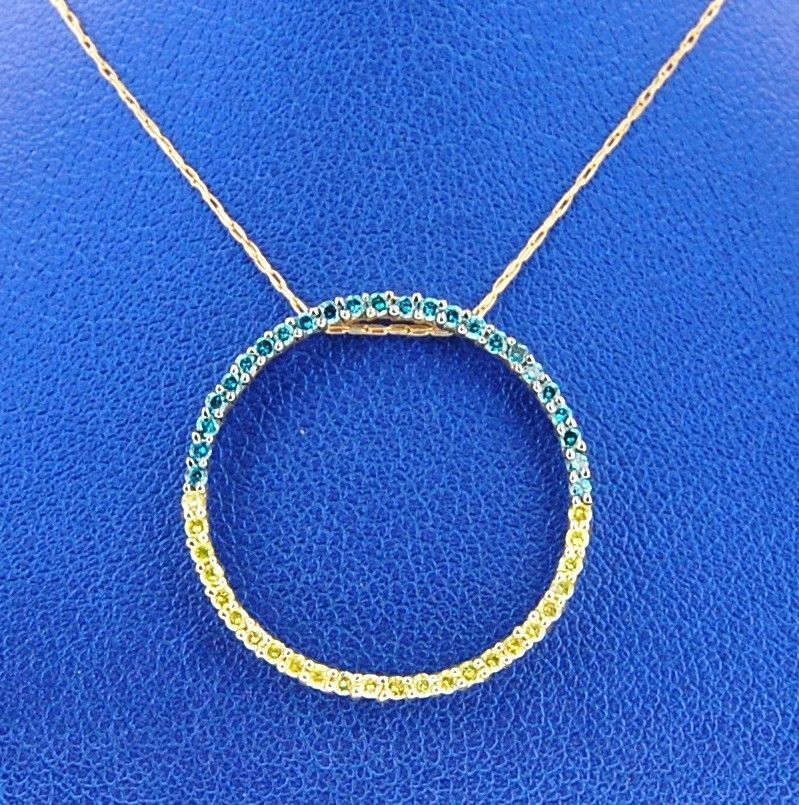 LADIE S DIAMOND CIRCLE NECKLES 10K Y G WITH 0 50 CARAT BLUE YELLOW