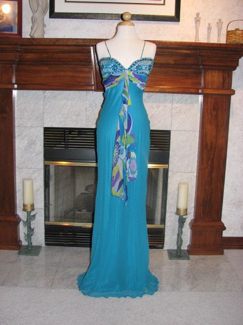 Mary L Couture Turquoise Cruise Party Gown Dress 4