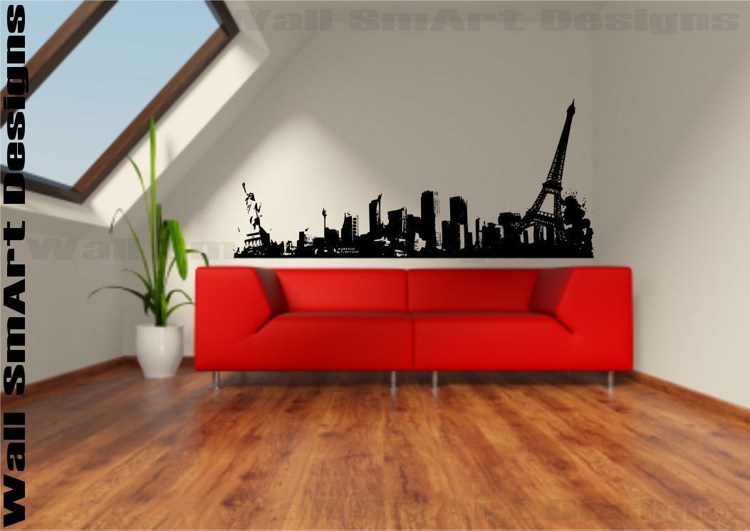 New York to Paris Skyline Wall Sticker Vinyl Sticker Decal Mural Room