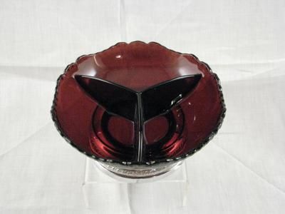 Cambridge 3 part Relish Dish~Farberware Base~PURPLE GLASS GREAT COLOR