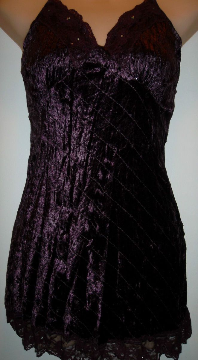 Meghan Noland Purple Crushed Velvet Sequin Lace Baby Doll Cami Tank