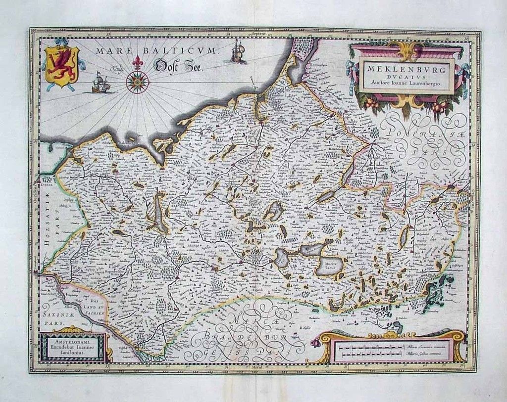 1633 Jansson Lauremberg Map Mecklenburg Decorative