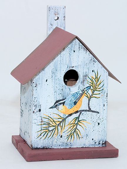 Bird House Metal Roof Painted Nuthatch Nest Box