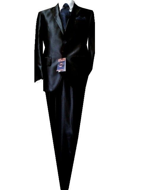 Carlo Lusso 2B Mens Suit Shiny Black Sharkskin 44L 44 L Free Fast SHIP