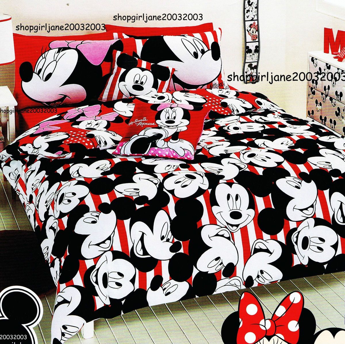 Mickey Minnie Mouse Disney reversible Queen Bed Quilt Doona Duvet