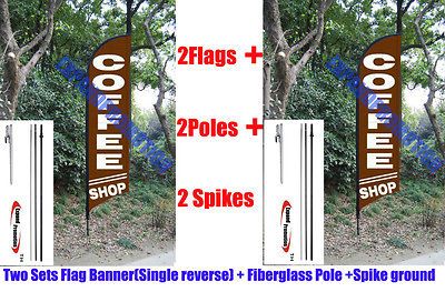 2SETS 16ftcoffeeswooper feather flag advertsing banners spike ground