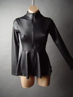 Black Faux Leather Cyber Punk Goth Matrix Futuristic Peplum Moto mv