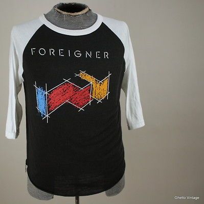 80s FOREIGNER t shirt MEDIUM Vtg 50/50 Thin Raglan Concert Tour