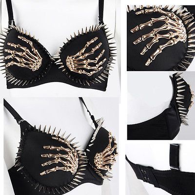 New Women Sexy Metallic Gathers Punk Spike Studs Rivet Angel finger