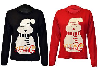 Xmas Snowman Festive Christmas Novelty Retro Jumper Red Knitwear Top