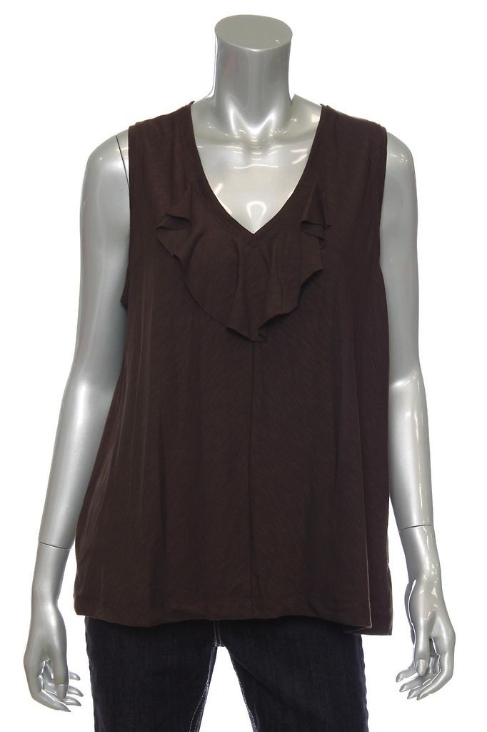 Newly listed Rafaella Ladies Womens XL Ruffle V Neck Tank Top Brown