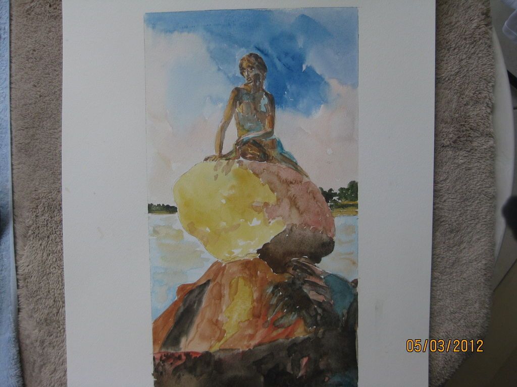 Original Watercolor/Lit tle Mermaid II, Copenhagen, Denmark/15x20