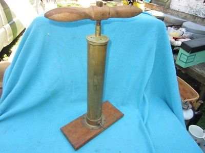 Antique Boekel & Co brass & wood bike or auto CAR tire hand air pump