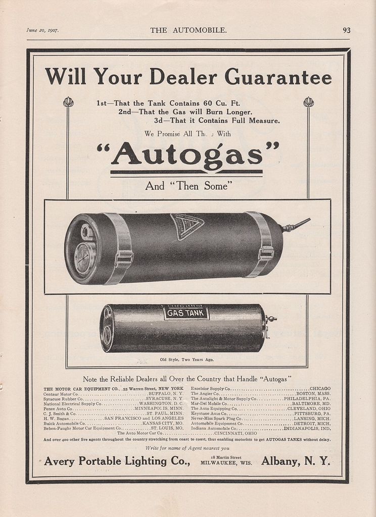 1907 Avery Portable Lighting Co Albany NY Ad Autogas Motor Car Gas