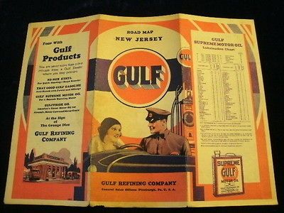 Vintage 1932 Gulf New Jersey NJ State Highway Road Map