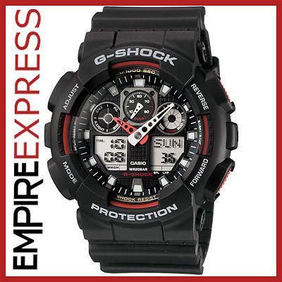 CASIO MENS G SHOCK BLACK RED ALARM WATCH CASIO GA 100 1A4ER RRP£100