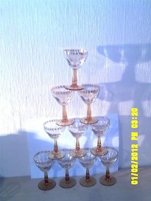 VINTAGE AMBER STEMMED & GILDED WINE / SHERRY GLASSES X 10