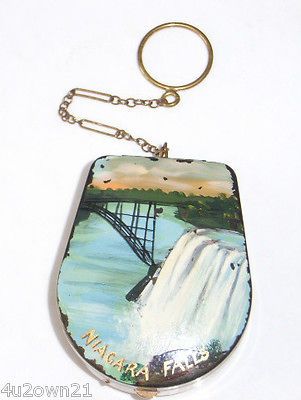 Deco Powder Compact Niagra Falls Finger Purse Lipstick Mirror Rouge