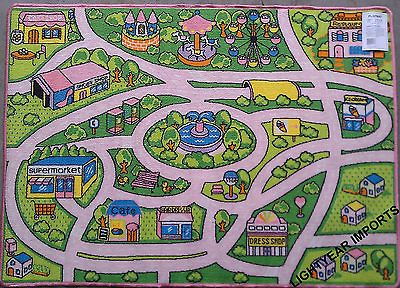 PINK GIRLS CITY ROADS CAR MAT CHILDRENS PLAY KIDS RUG BRAND NEW