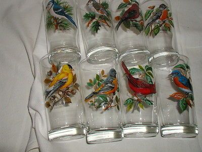 Vintage set of 8 West Virginia Song Bird Collection Artwork Glasses