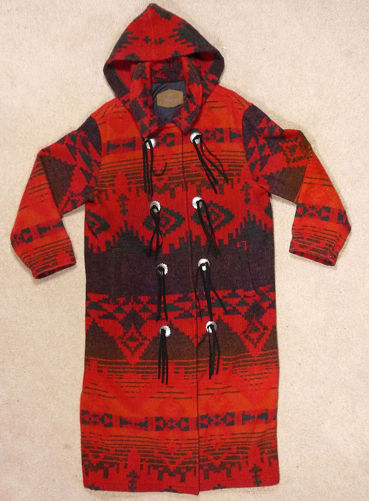 VINTAGE WOOLRICH NAVAJO INDIAN BLANKET PRINT HIPPIE BOHO WOOL COAT