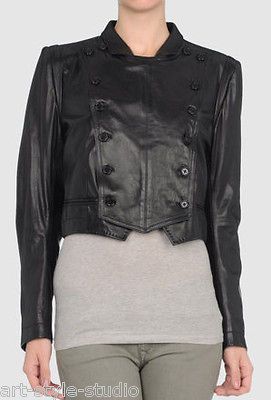 2235 ANN DEMEULEMEESTER Leather Outerwear Black 8 US NEW