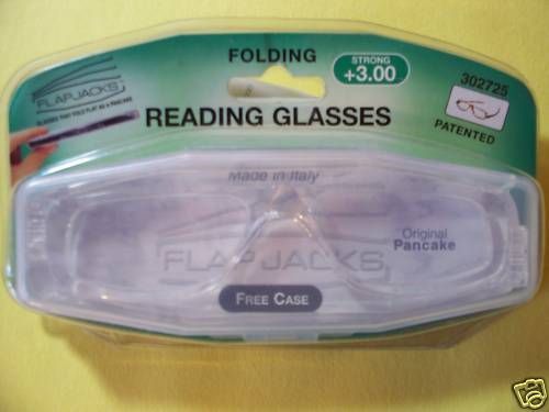 FLAPJACKS FOLDING READING GLASSES CLEAR FRAME +3.00 NEW