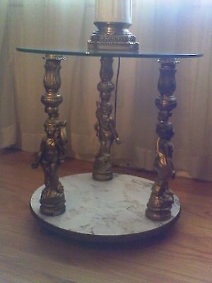 HOLLYWOOD REGENCY CHERUB FIGURAL FRENCH PROVINCIAL NIGHTSTANDS TABLES