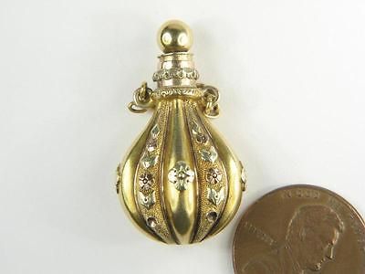 LOVELY ANTIQUE 15K 3 COLOUR GOLD TEAR BOTTLE MINIATURE PERFUME FLASK