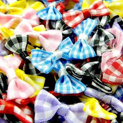 20/70/120pcs Gingham Bow Ribbon Quilt DIY Sew On Craft 23mm Appliques