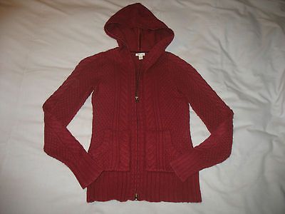 Sz S Small Maurices Burgundy Hoodie Zip Front Cardigan Sweater Angora