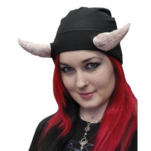 Ta510bk Creature Cap Black Knit Beanie With Latex Horns