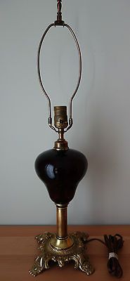 Ornate Vintage Table Lamp Antique 19 Cen Amethyst Hand Blown Oil Lamp