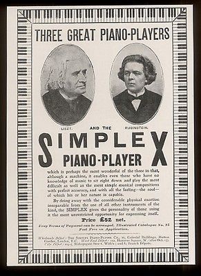 1903 Franz Liszt Anton Rubinstein photo Simplex player piano UK print